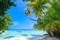Hamparan pasir putih super halus di Pantai Ngurbloat, Kepulauan Kei, Maluku Tenggara, menawarkan panorama pesisir murni dengan perairan biru turkis yang jernih.