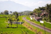 Pemandangan hijau persawahan dan perbukitan yang terlihat dari jendela kereta api menjadi pilihan moda transportasi favorit wisatawan yang menginginkan perjalanan santai dan penuh ketenangan di Pulau Jawa.
