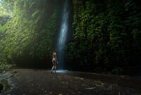 Pemandangan kabut tipis yang menyelimuti perbukitan hijau dan kebun kopi tradisional di kawasan Munduk, Buleleng, Bali Utara.