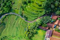 Suasana pagi yang tenang di salah satu desa wisata kawasan kaki gunung, tempat para pelancong menikmati pemandangan alam sekaligus keramahtamahan warga lokal.